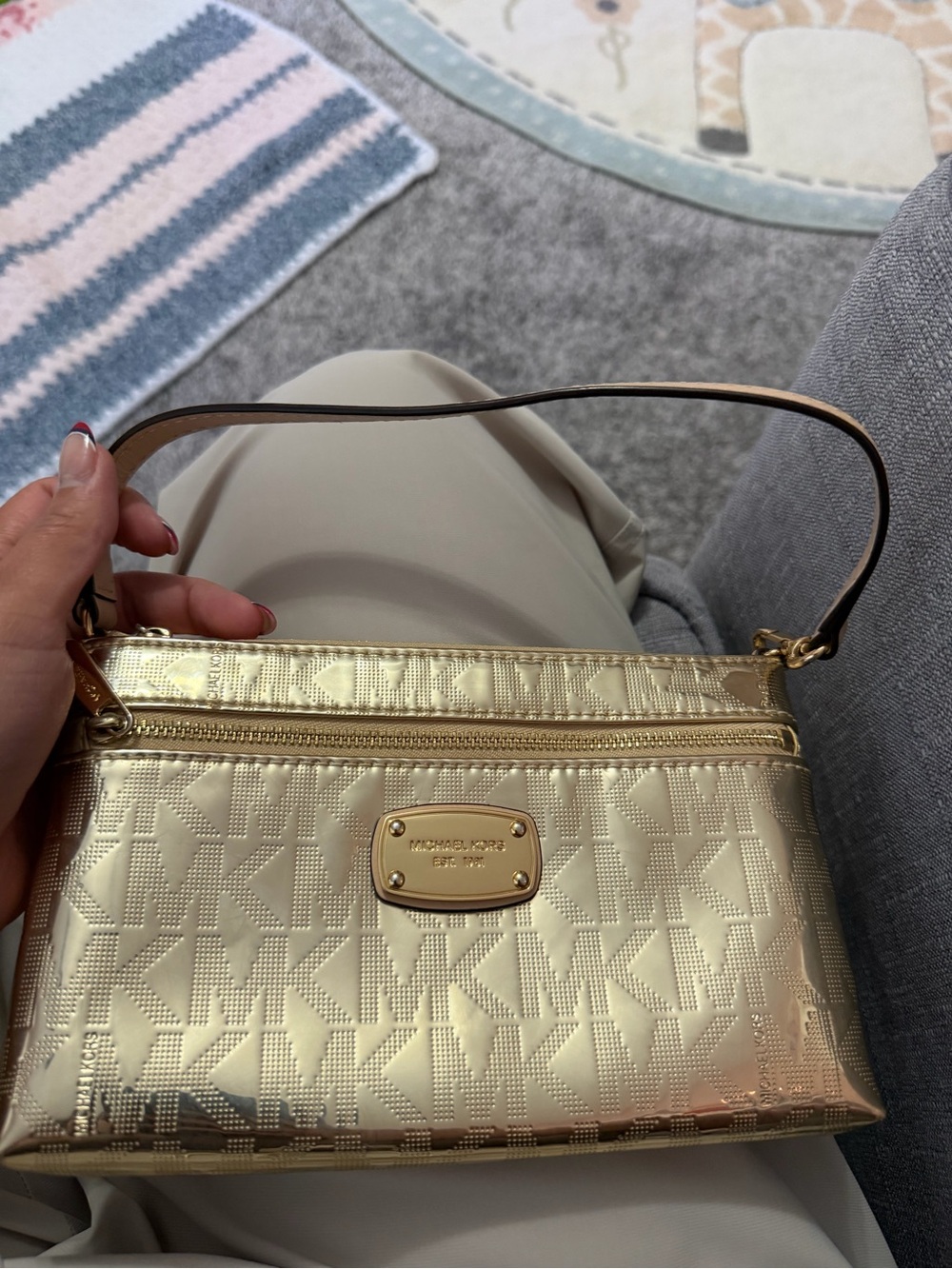Michael Kors Metallic Gold MK Logo Wristlet
